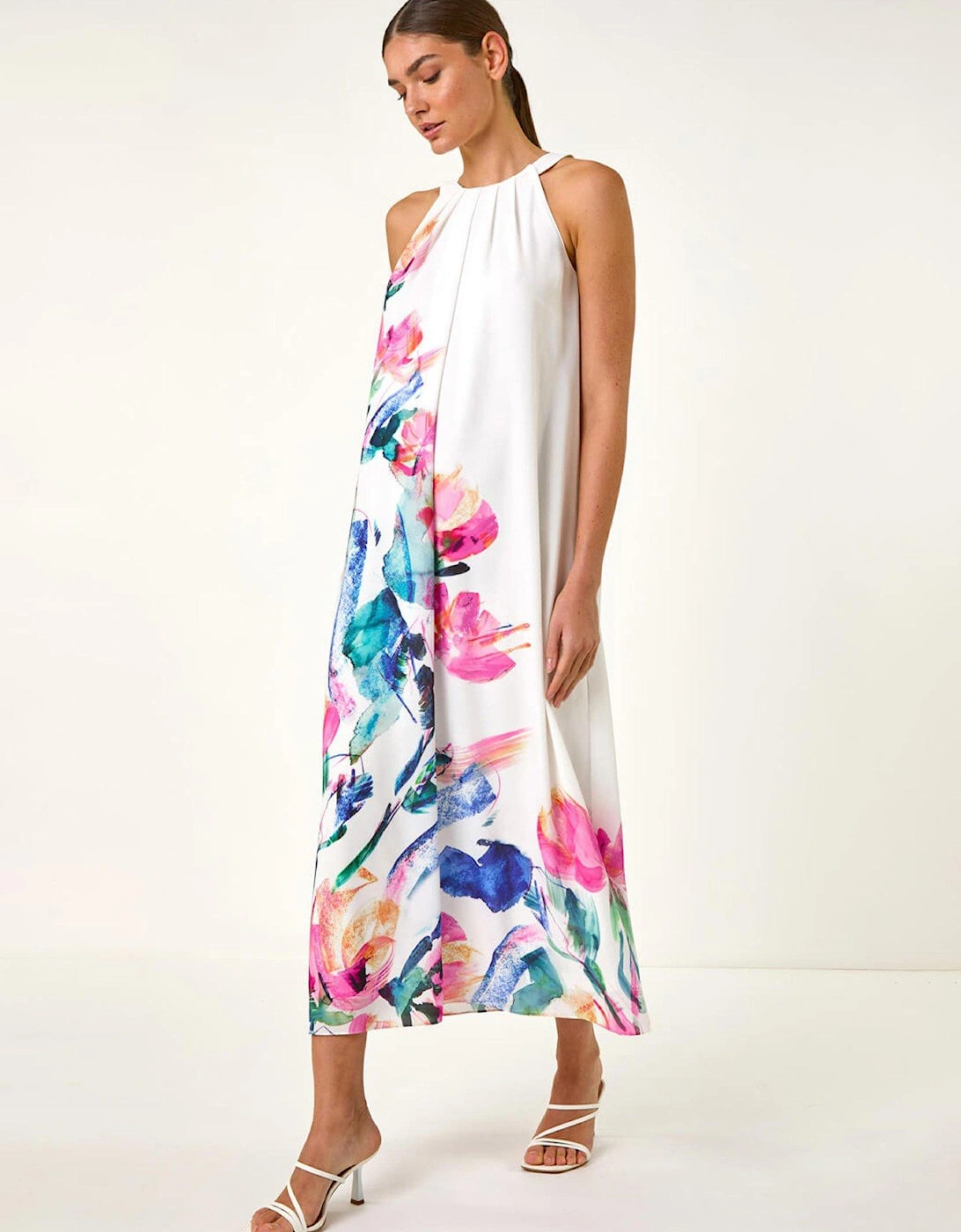 Floral Placement Halter Neck Midi Dress - Pink, 2 of 1