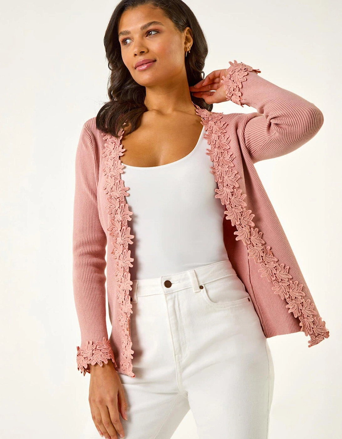 Lace Trim Knit Cardigan - Pink, 2 of 1