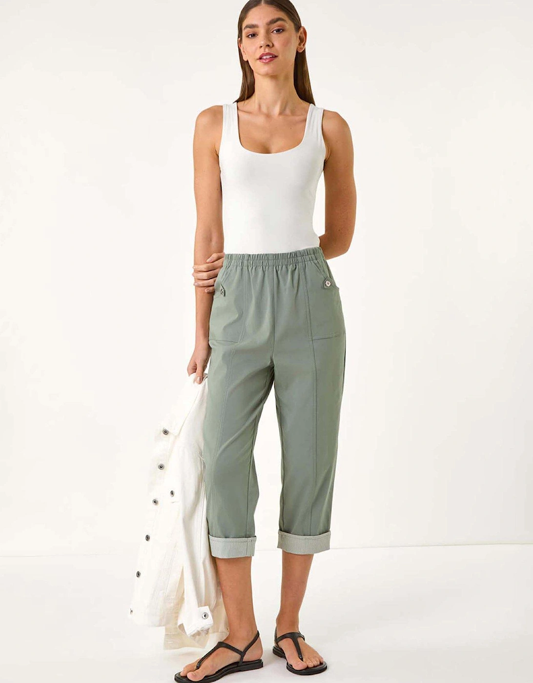 Contrast Detail Cropped Stretch Trouser - Green, 2 of 1