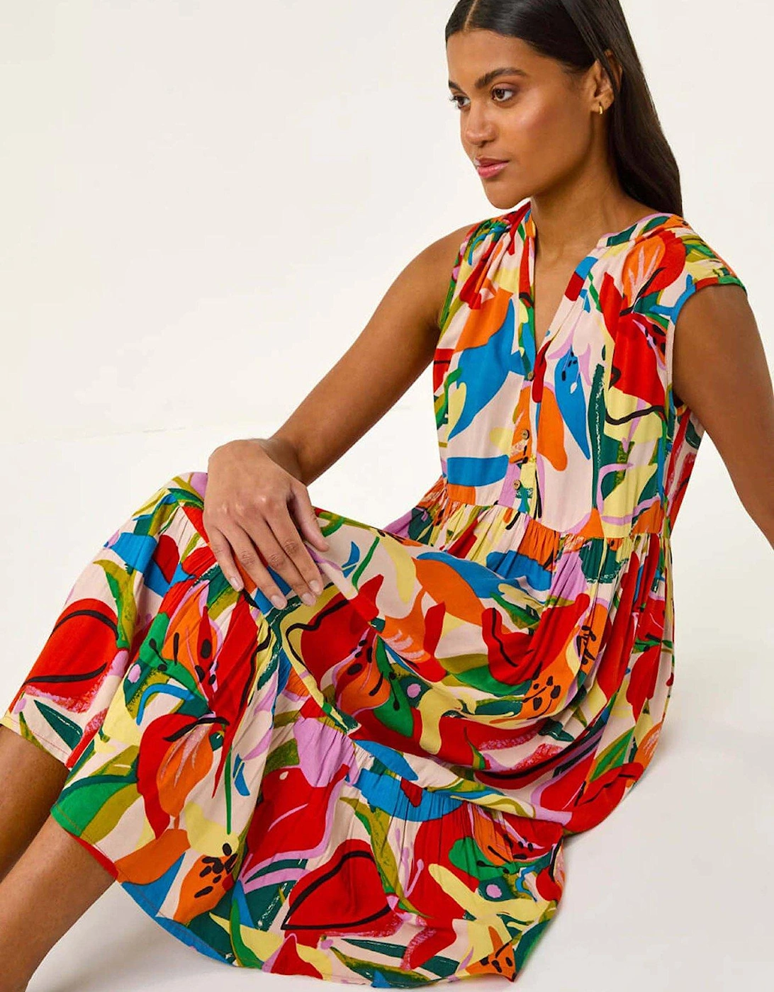 Abstract Print Tiered Midi Dress - Multi, 2 of 1