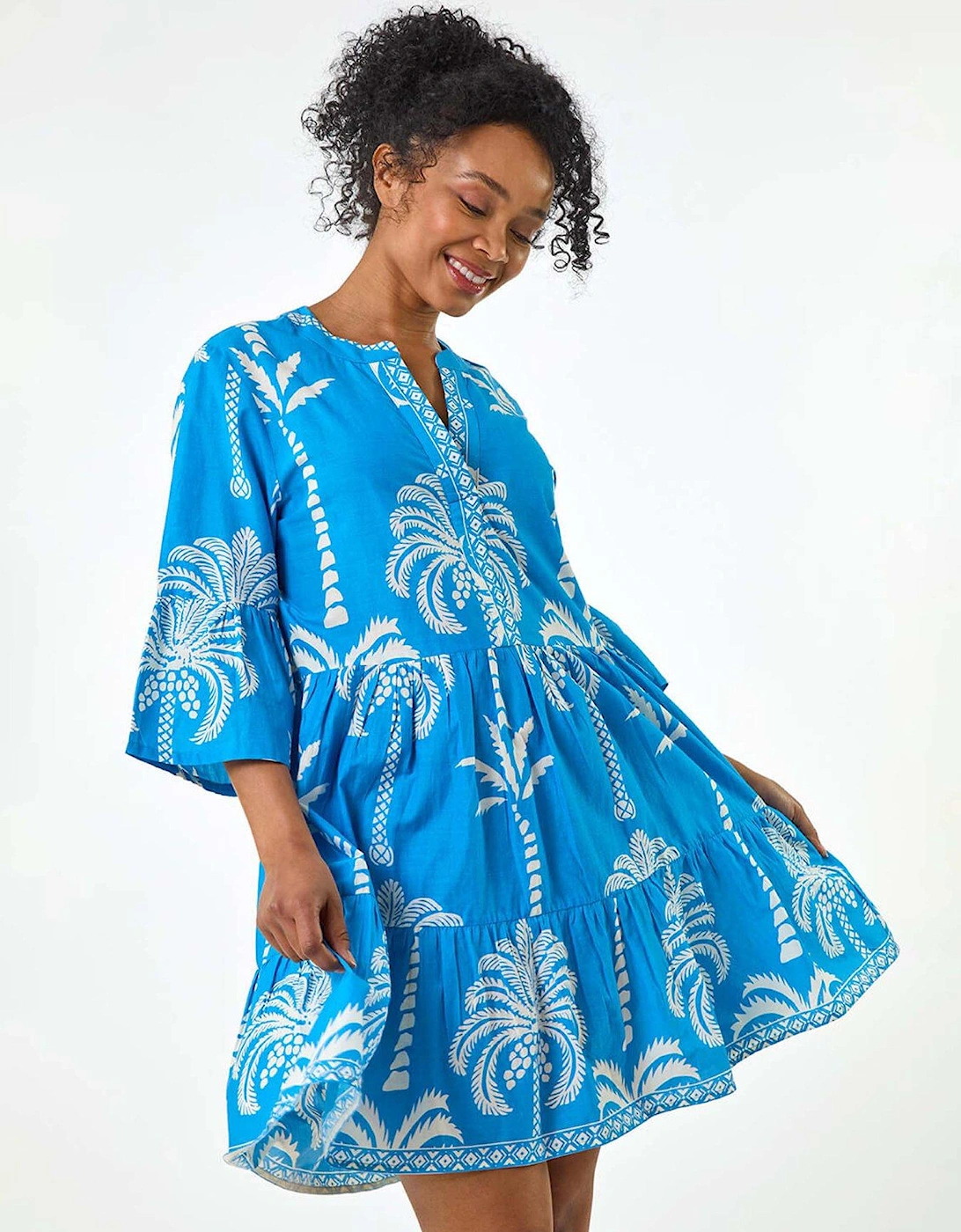 Petite Tropical Tiered Dress - Blue, 2 of 1