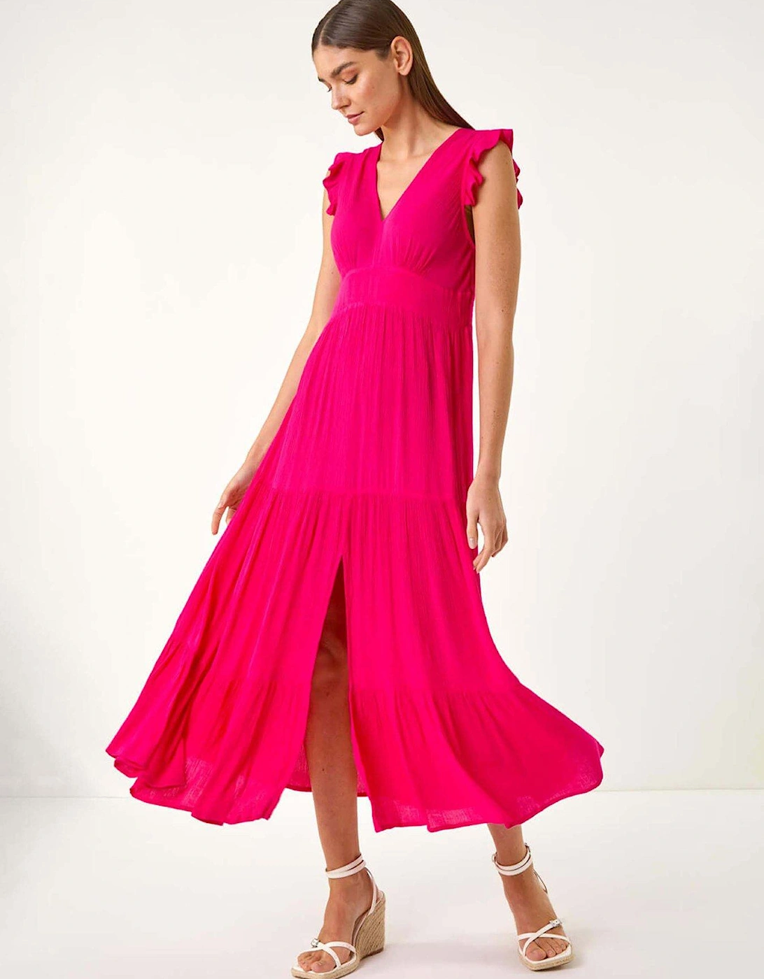 Crinkle Tiered Frill Maxi Dress - Pink, 2 of 1
