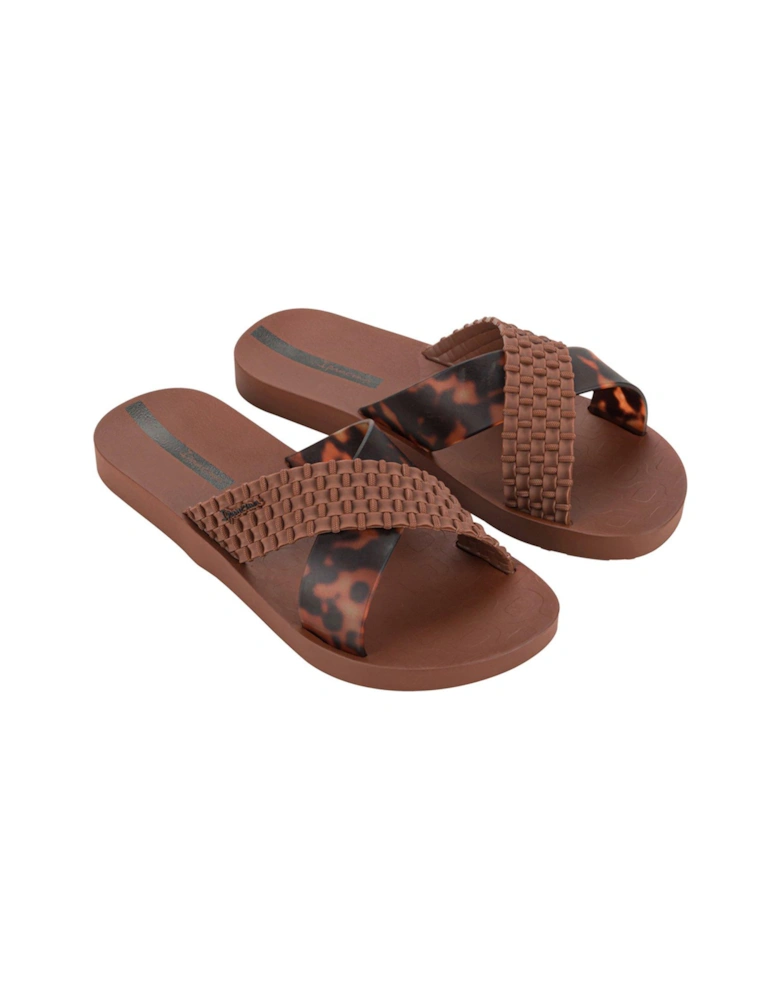 Crossover Tortoise Shell Print Slide - Brown