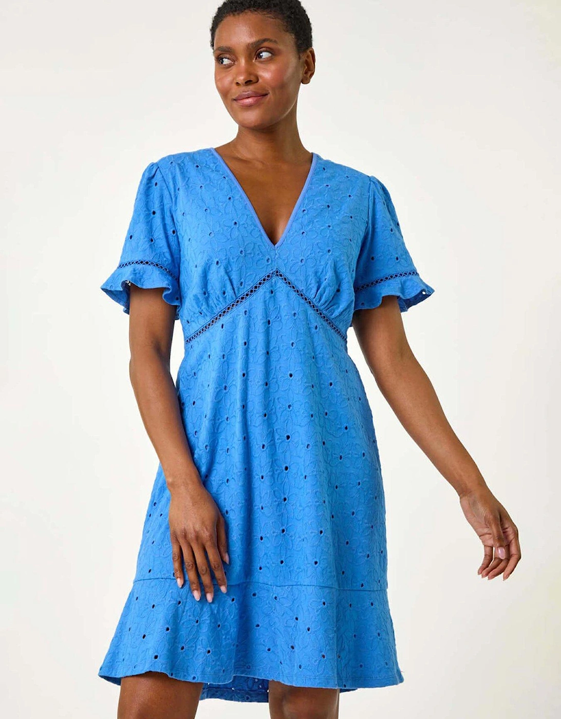 Embroidered Cotton Stretch Jersey Frill Dress, 2 of 1