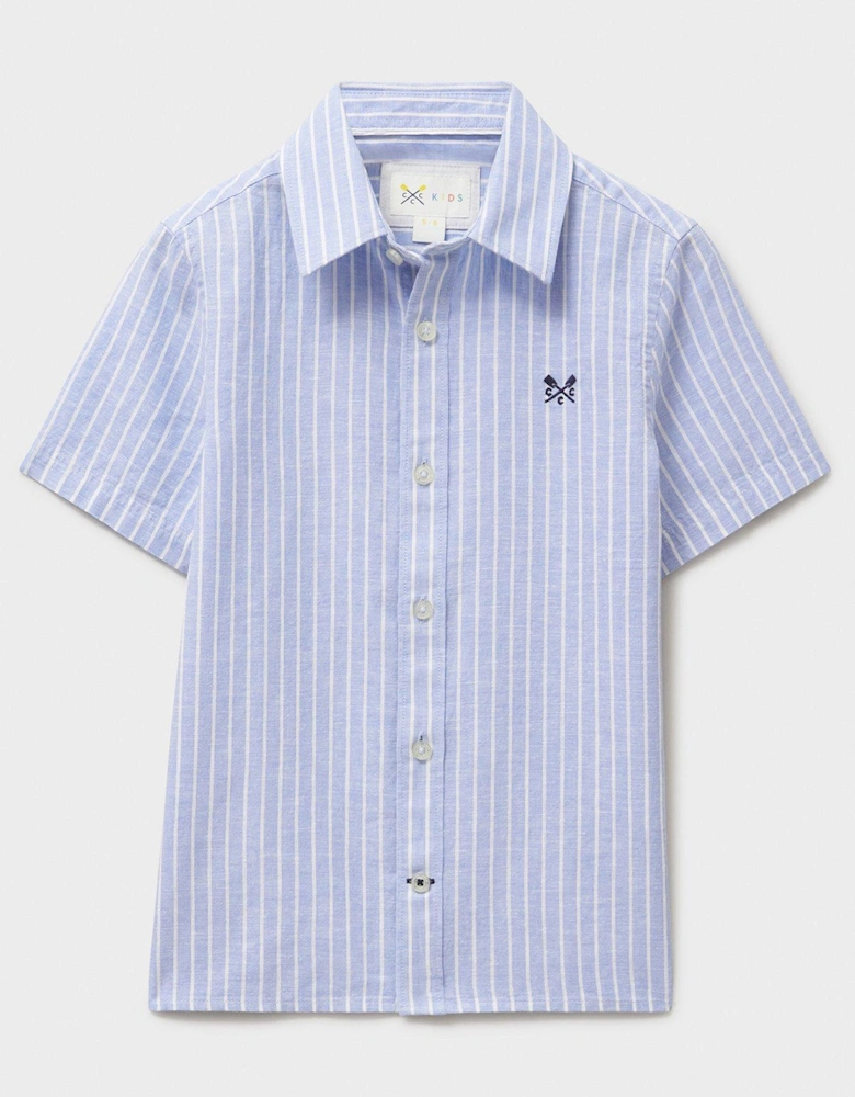 Boys Cotton-Linen Short Sleeve Shirt - Light Blue