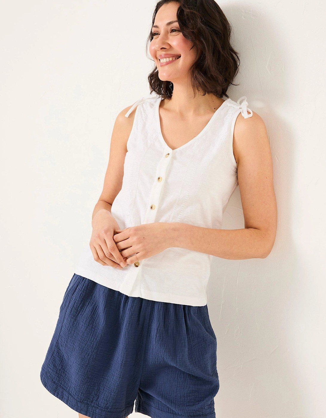 Claudia Embroidered Jersey Tank - White, 2 of 1