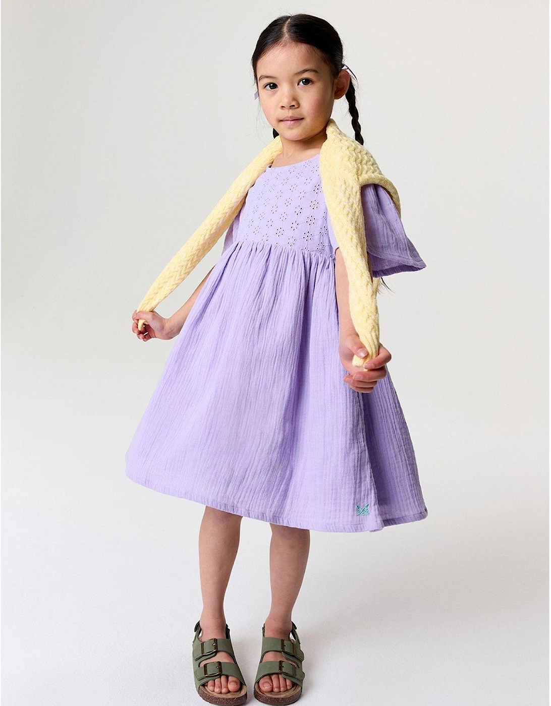 Girls Cotton Broderie Anglaise Dress - Light Purple, 2 of 1