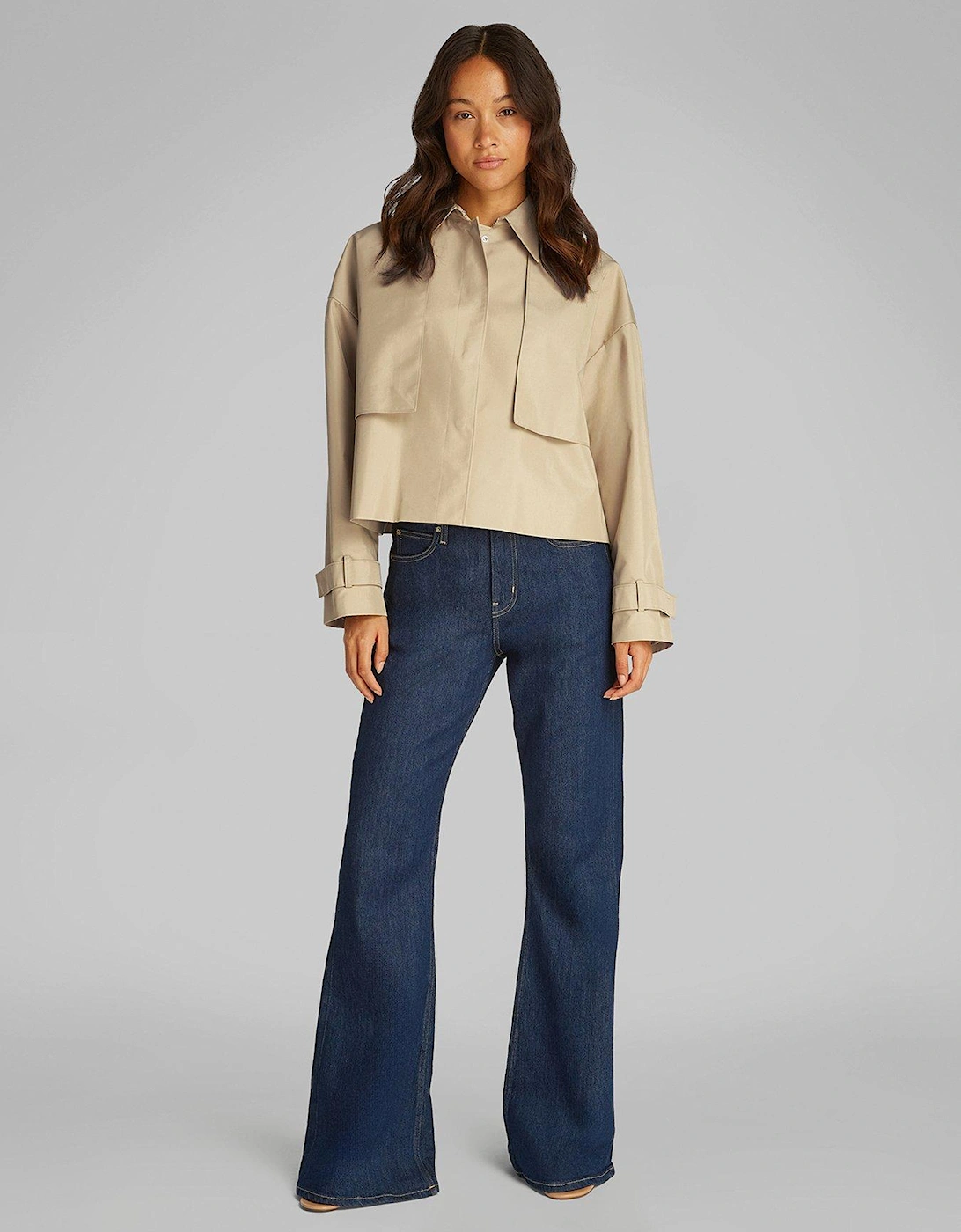 Cotton Crop Trench Coat - Beige, 2 of 1