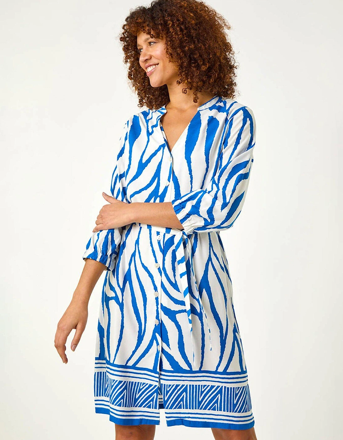 Abstract Border Tie Shirt Dress - Royal Blue, 2 of 1