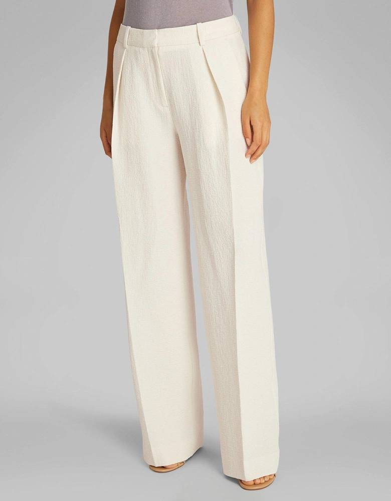 Seersucker Wide Leg Trouser - White