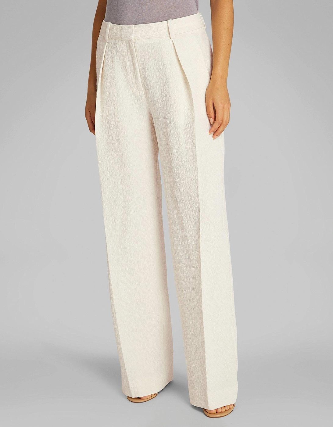 Seersucker Wide Leg Trouser - White, 2 of 1