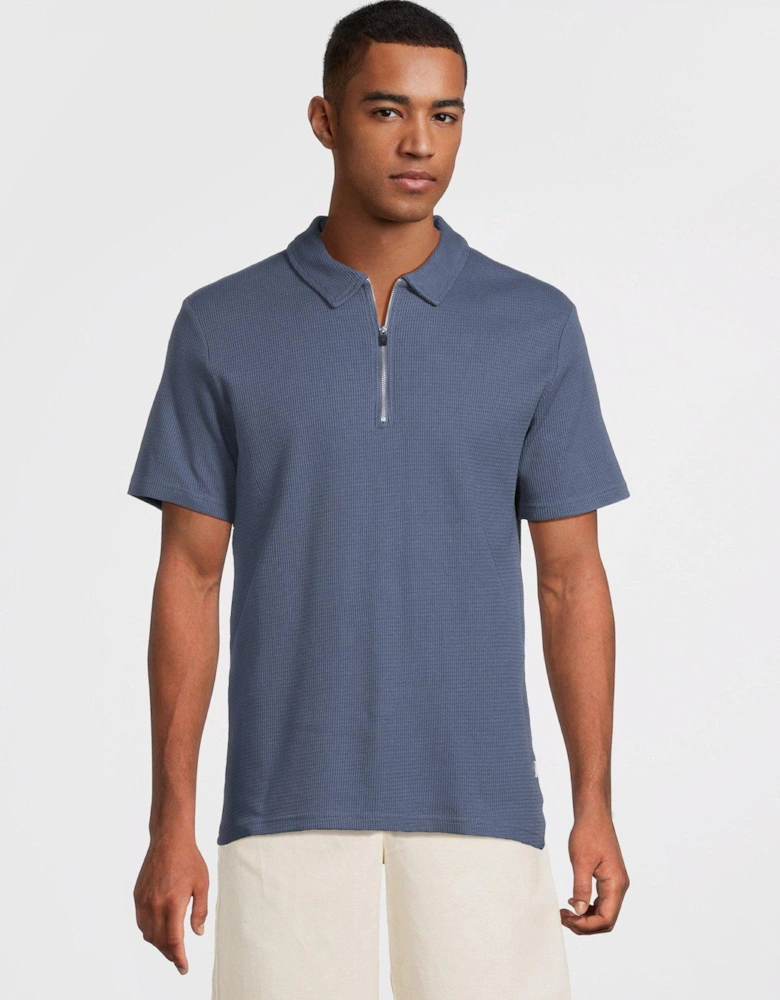 Cal Reg Structured Short Sleeve Half Zip Polo Shirt - Vintage Indigo