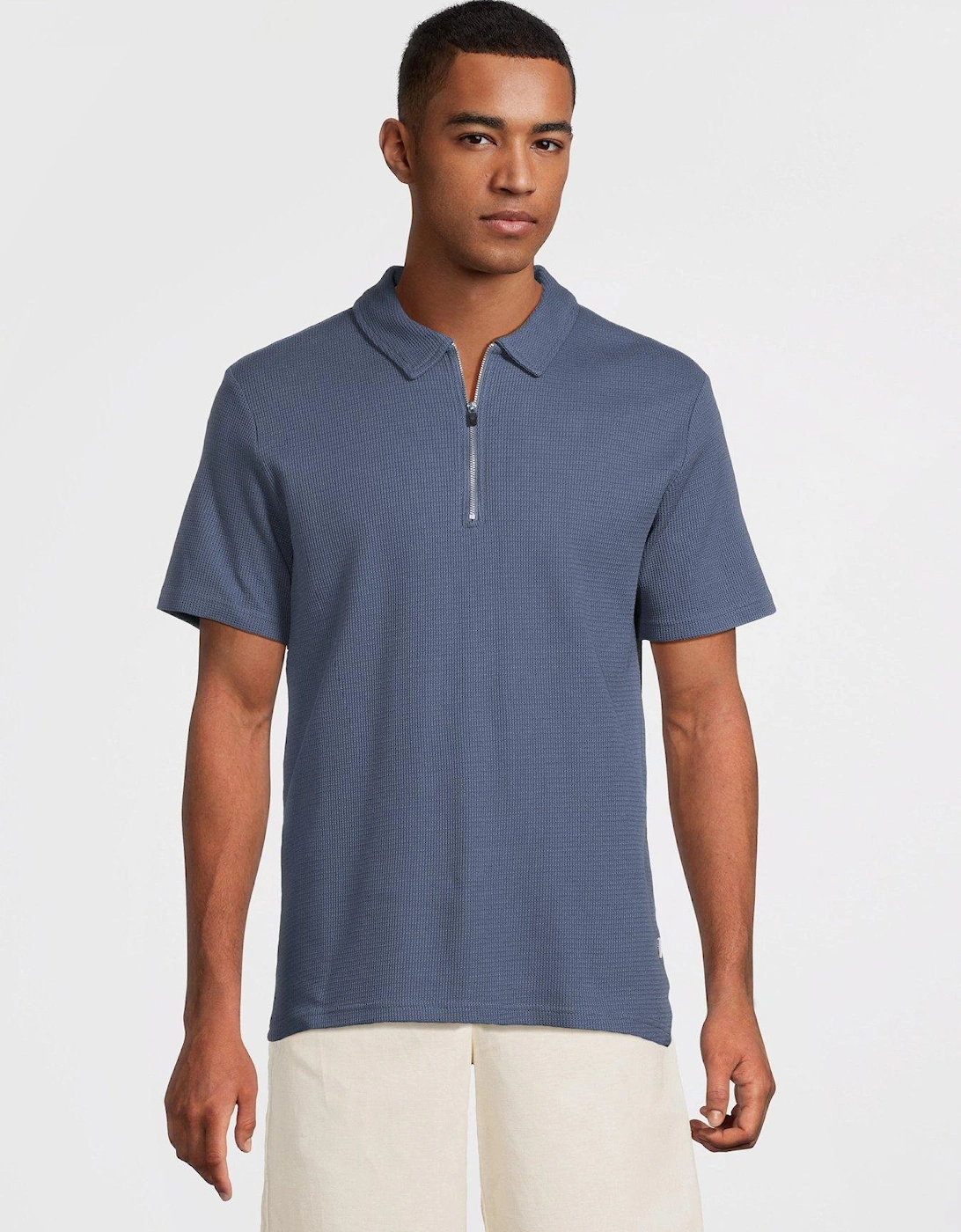 Cal Reg Structured Short Sleeve Half Zip Polo Shirt - Vintage Indigo, 2 of 1