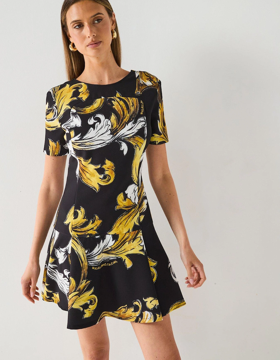 Macro Baroque Print Skater Dress - Black, 2 of 1