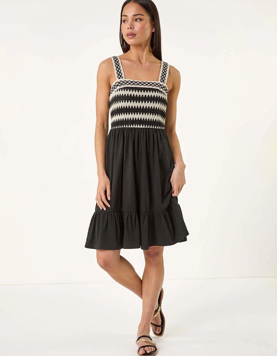 Petite Crochet Bodice Strap Dress - Black, 2 of 1
