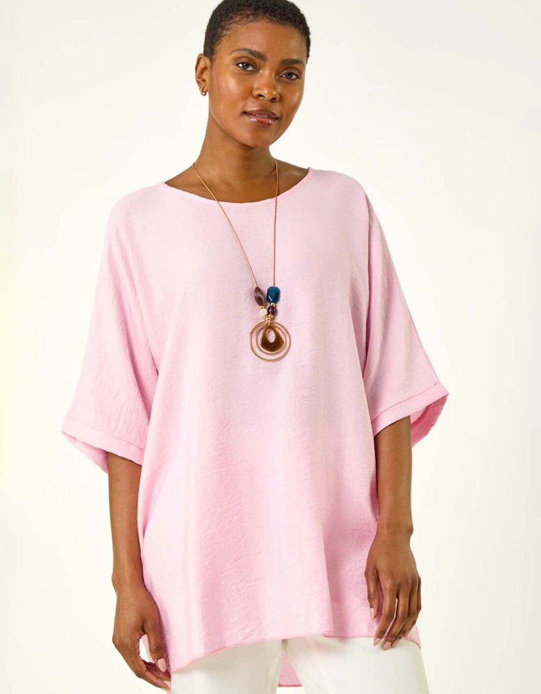 Tunic Top With Necklace - Pink