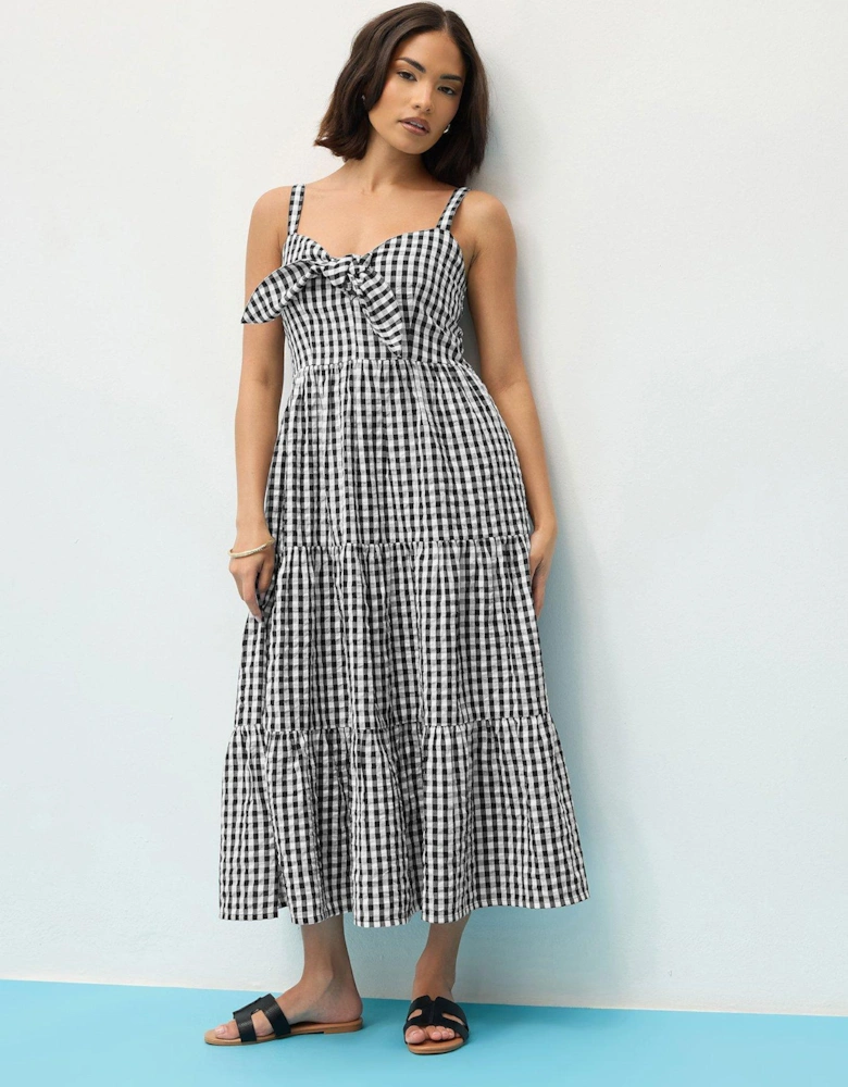 Petite Gingham Tie Front Midaxi Dress - Black
