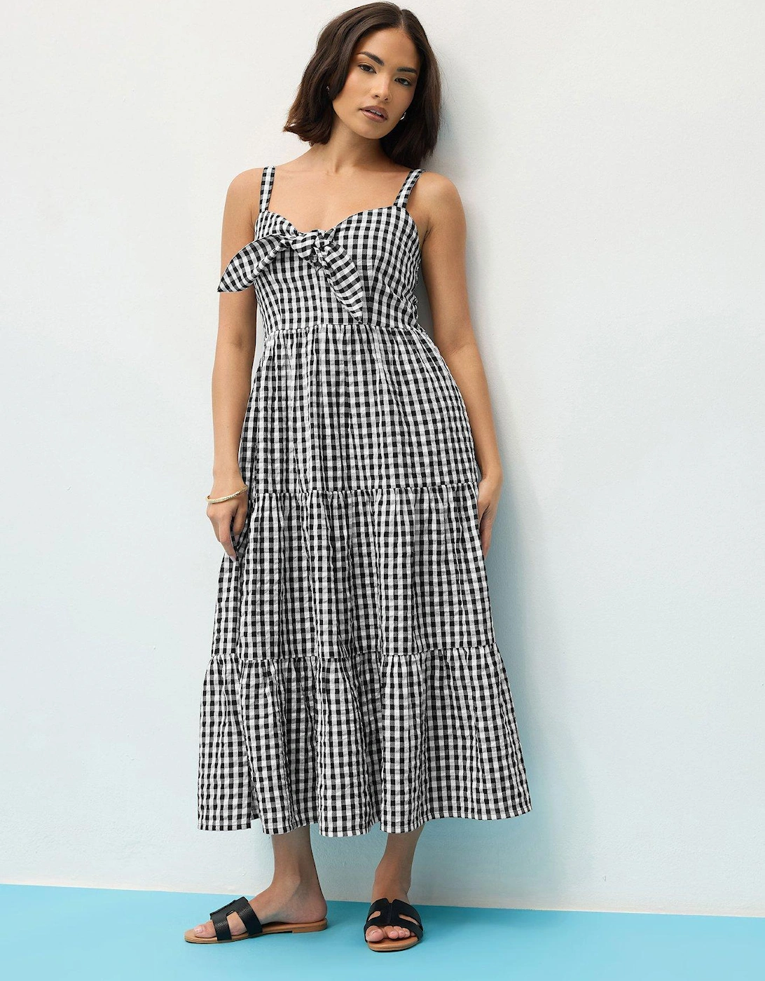 Petite Gingham Tie Front Midaxi Dress - Black, 2 of 1