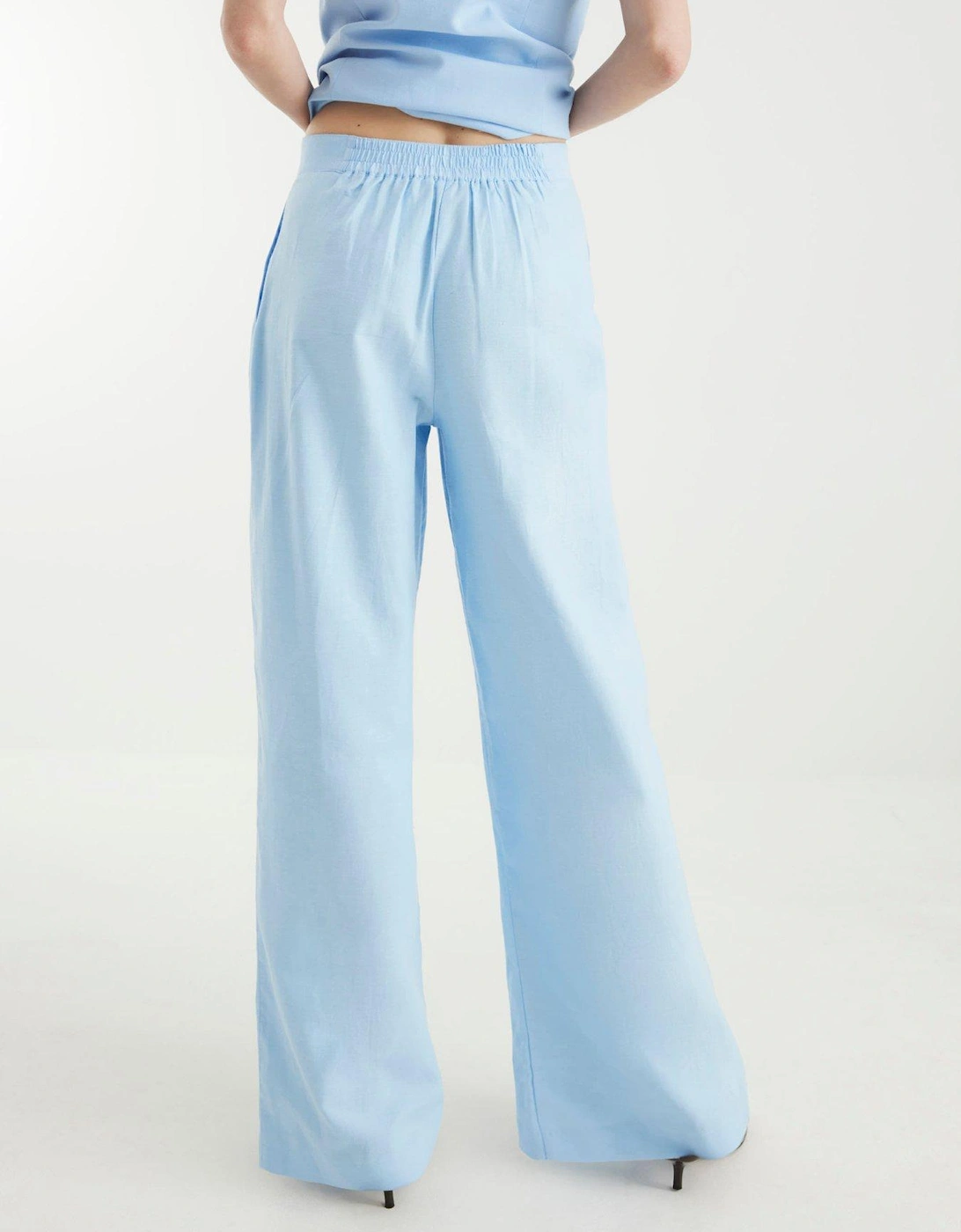 Wide Leg Linen Trousers - Light Blue, 2 of 1