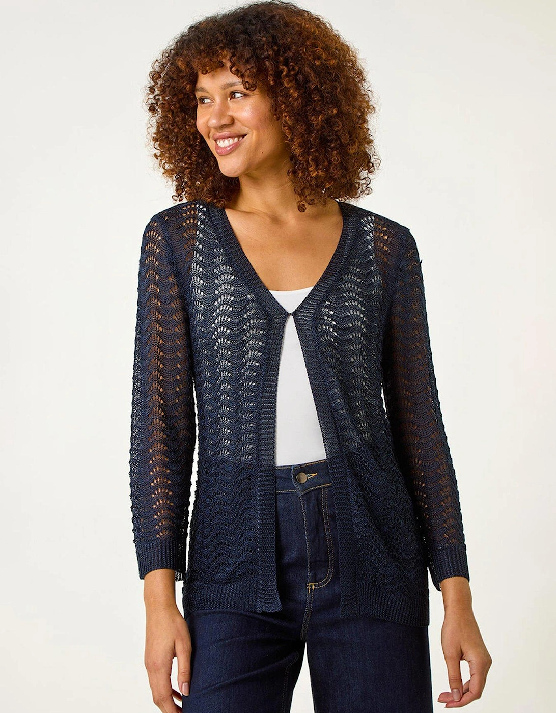 Textured Crochet Knit Shrug - Navy, 2 of 1
