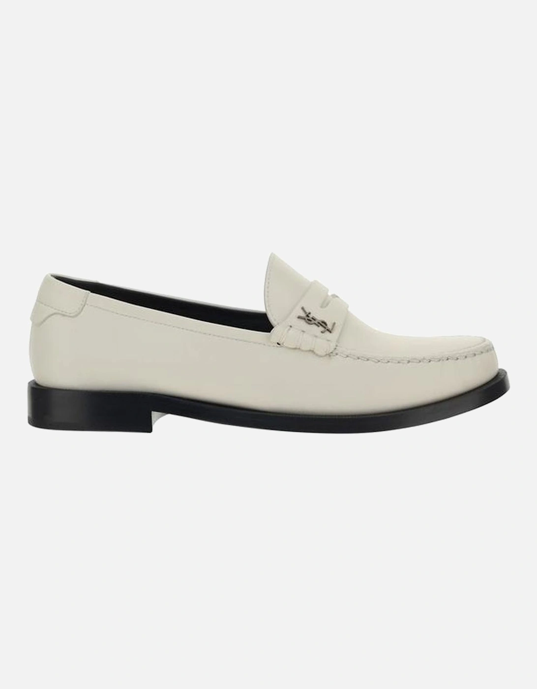 Calfskin Loafers with Block Heel and Monogram Plaque Women - White, 5 of 4