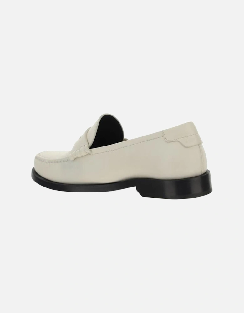 Calfskin Loafers with Block Heel and Monogram Plaque Women - White
