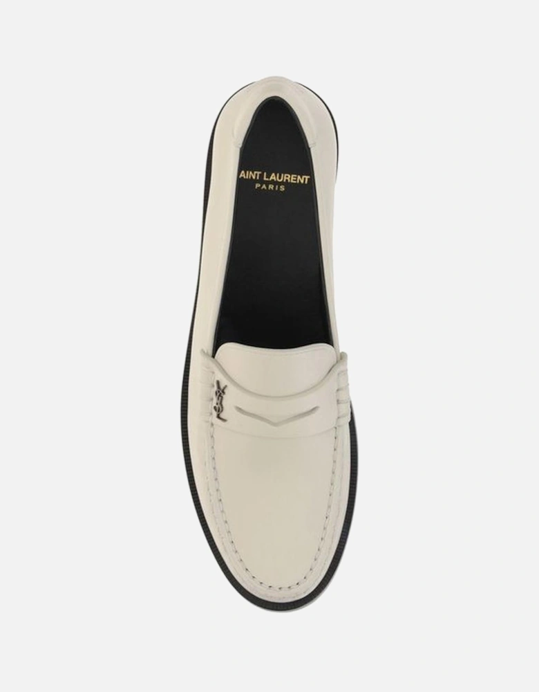 Calfskin Loafers with Block Heel and Monogram Plaque Women - White