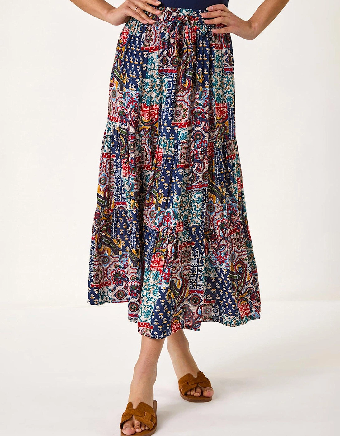Patchwork Tiered Skirt - Navy, 2 of 1