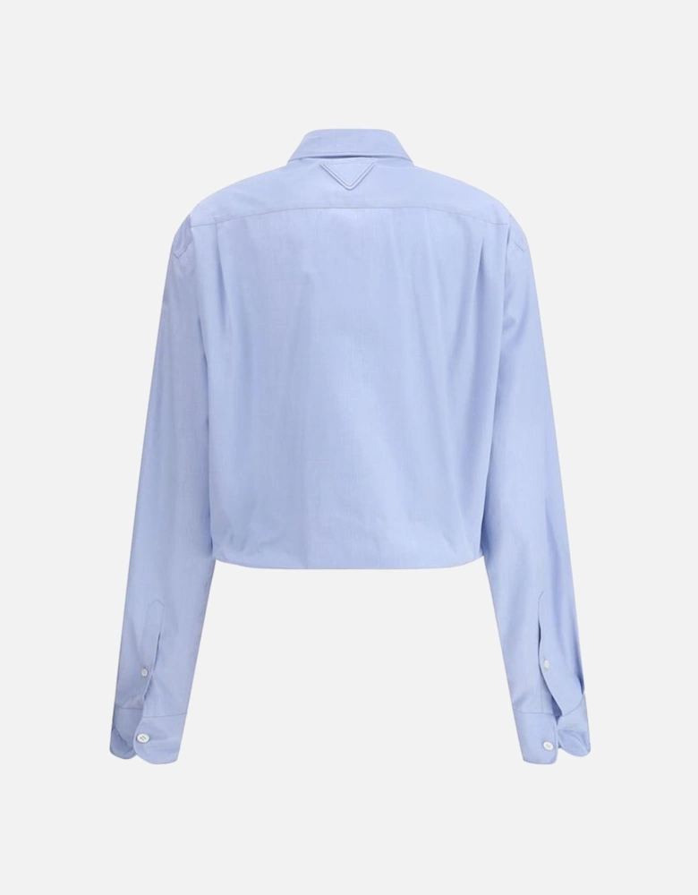 Cropped Fil-a-Fil Shirt with Crumpled-Effect Fabric Women - Light Blue