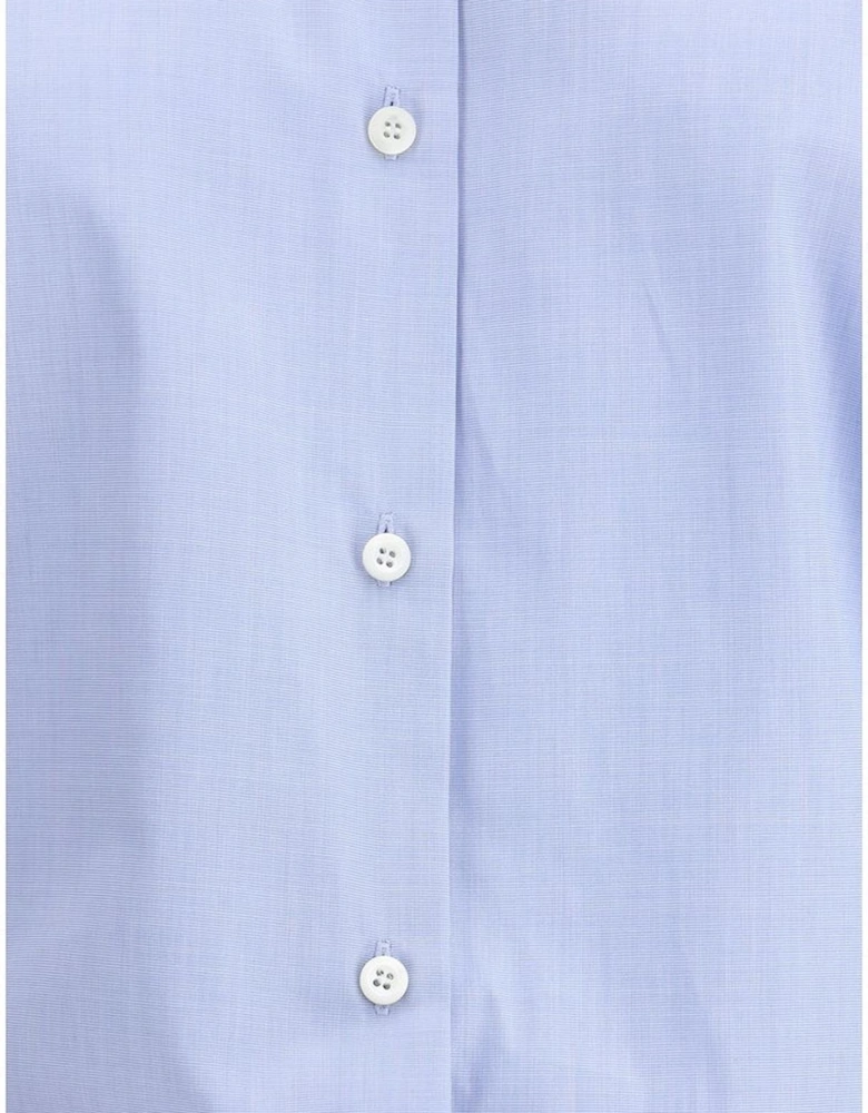 Cropped Fil-a-Fil Shirt with Crumpled-Effect Fabric Women - Light Blue