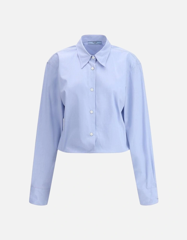 Cropped Fil-a-Fil Shirt with Crumpled-Effect Fabric Women - Light Blue