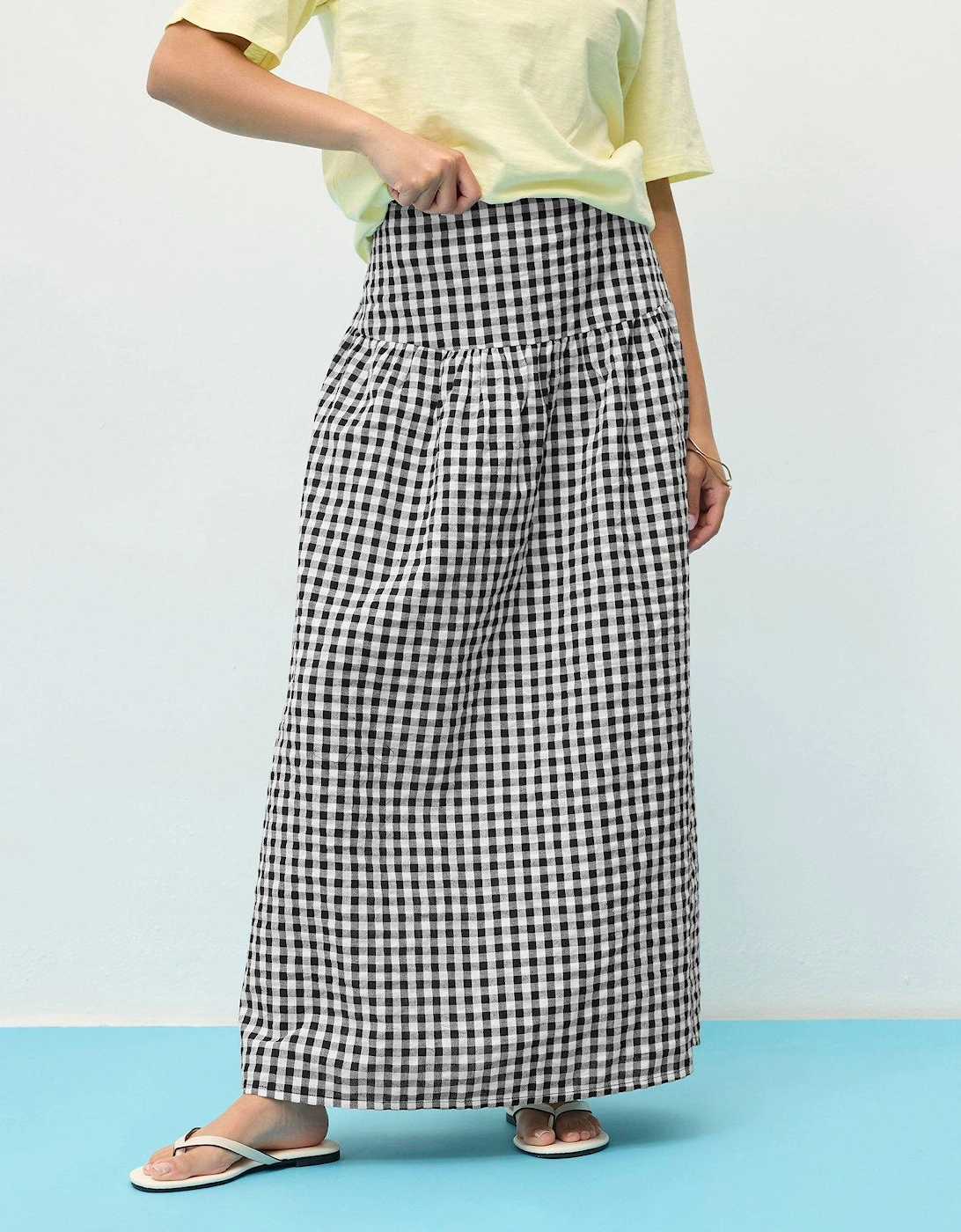 Petite Gingham Drop Waist Skirt - Black, 2 of 1