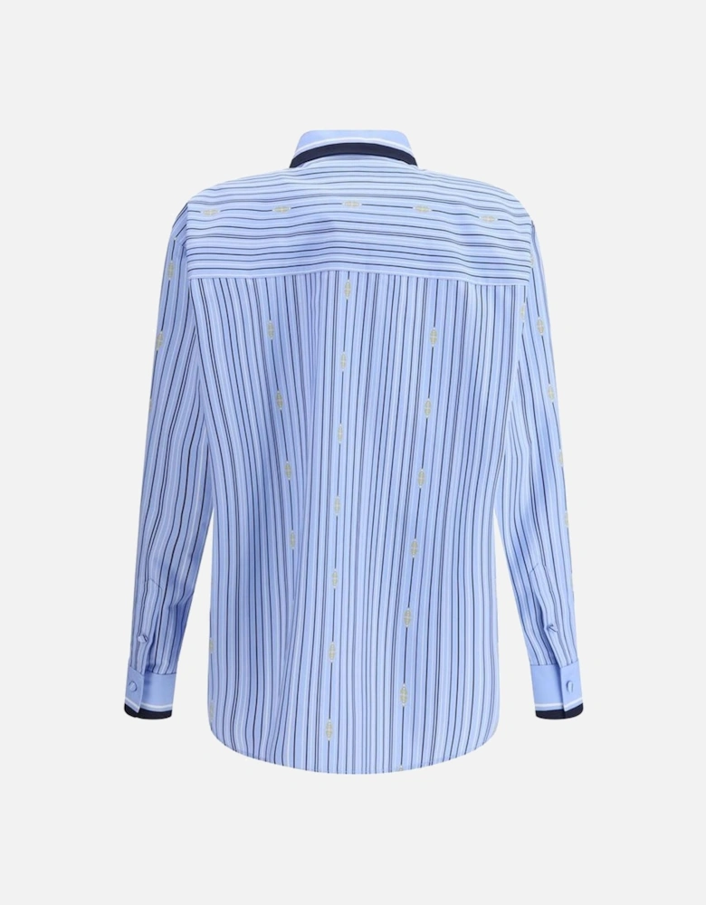 Striped Shirt with Patch Pocket and Button Cuffs Women - Light Blue