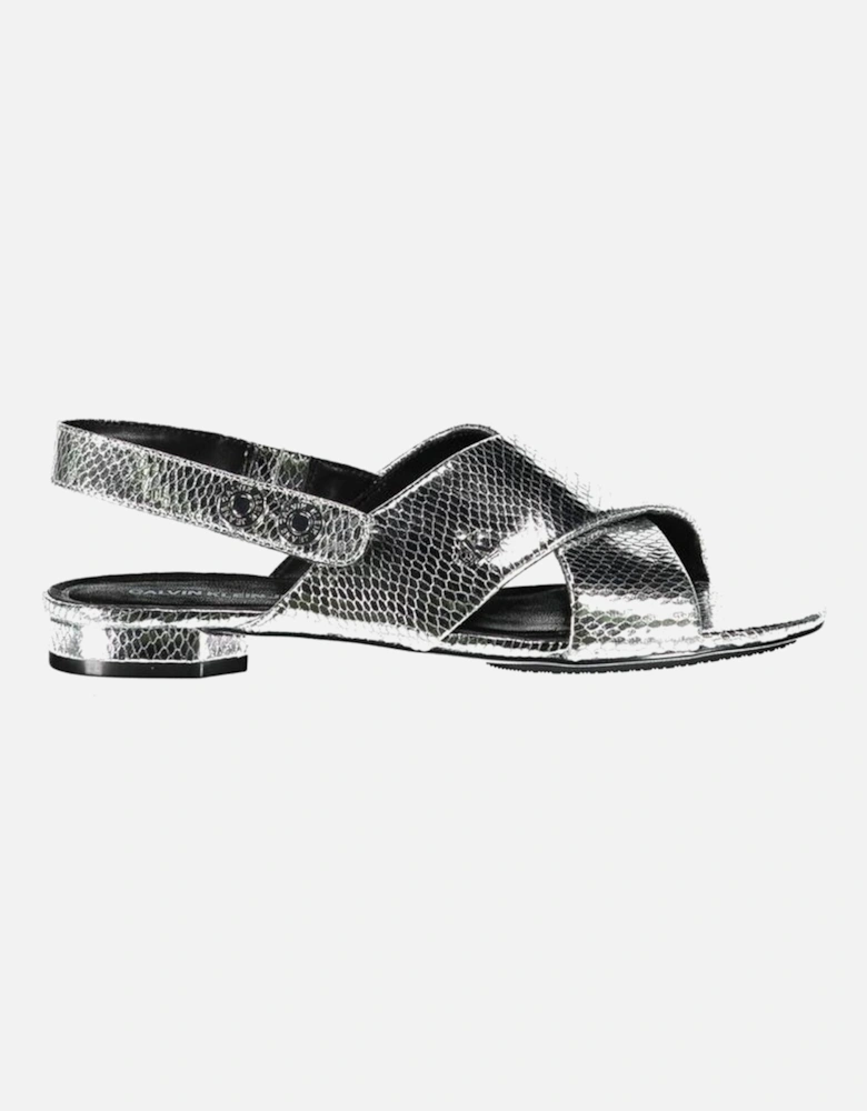 Elegant Crossed Front Flat Sandals with Logo Women - Gray