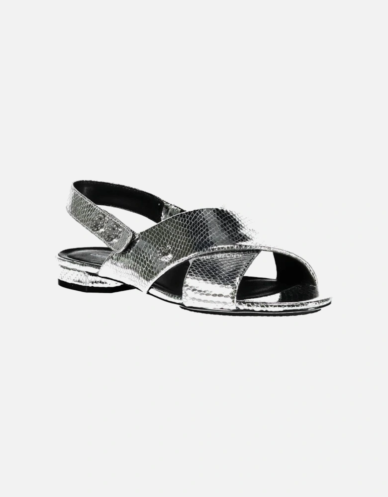 Elegant Crossed Front Flat Sandals with Logo Women - Gray