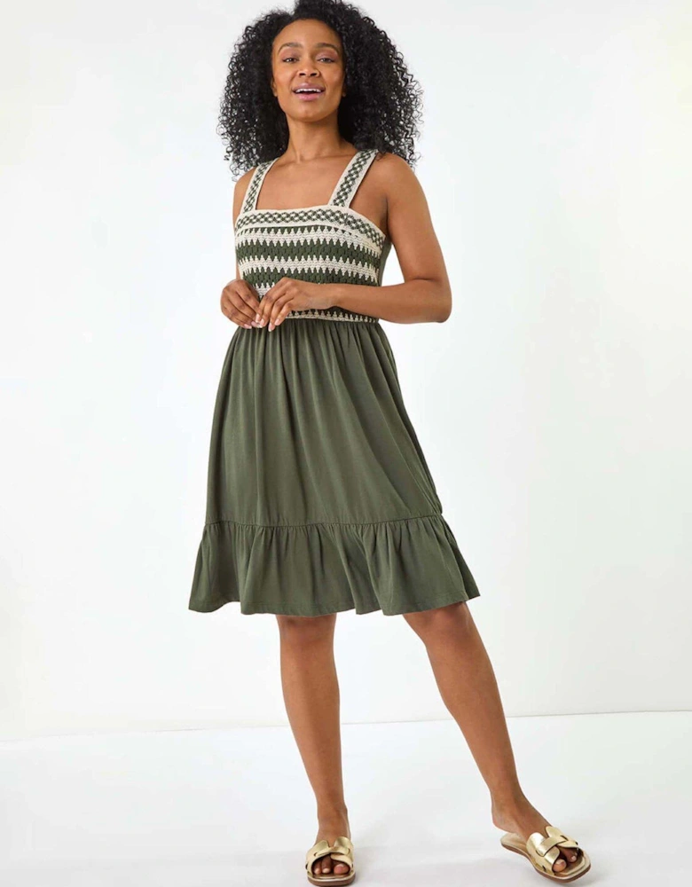 Petite Crochet Trim Strap Dress - Green