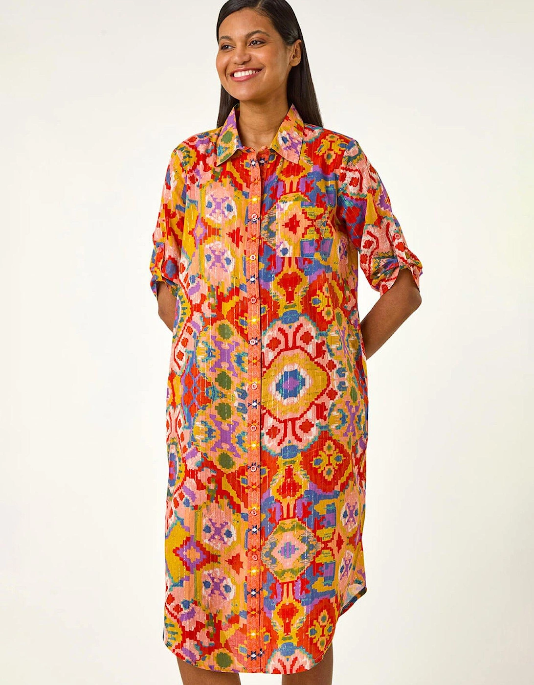 Ikat Button Shirt Dress - Orange, 2 of 1
