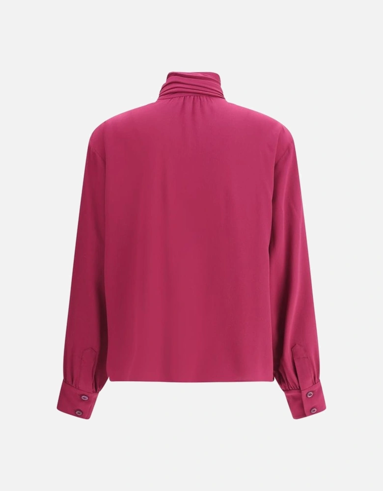 Silk Blouse with Self-Tie Sash Collar Women - Purple Shirts