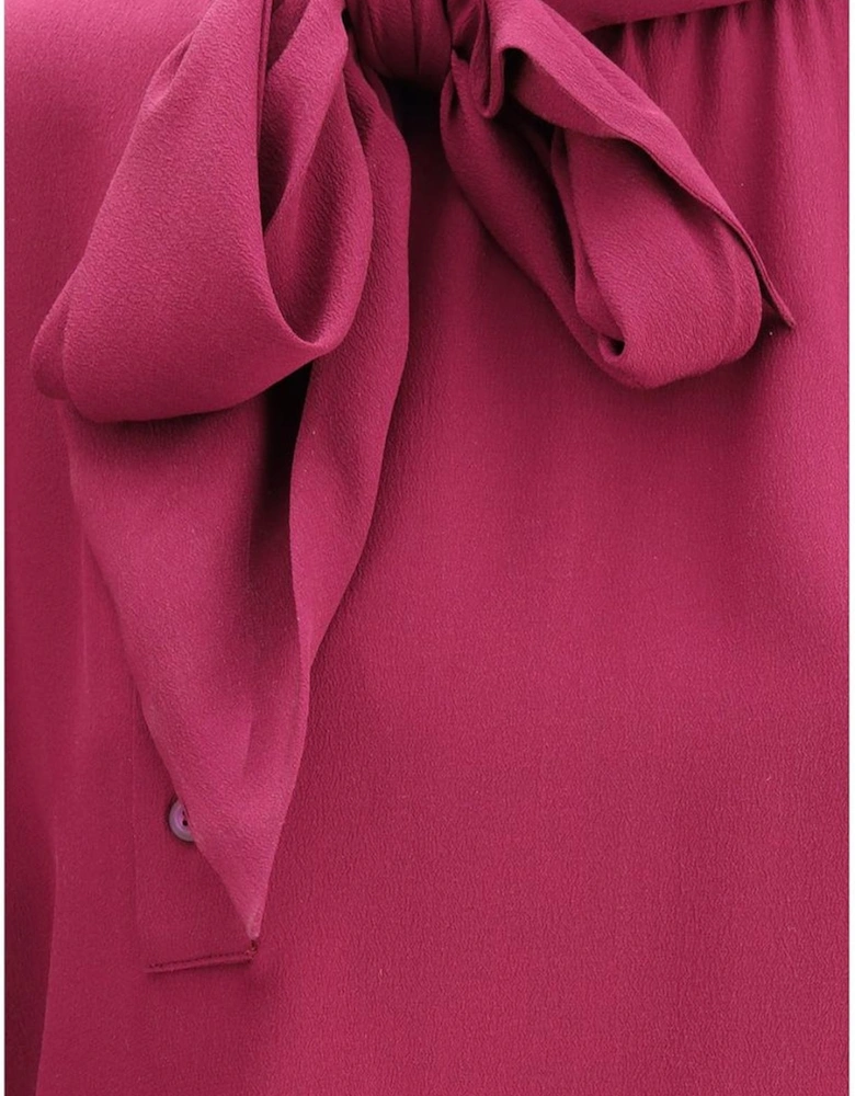 Silk Blouse with Self-Tie Sash Collar Women - Purple Shirts