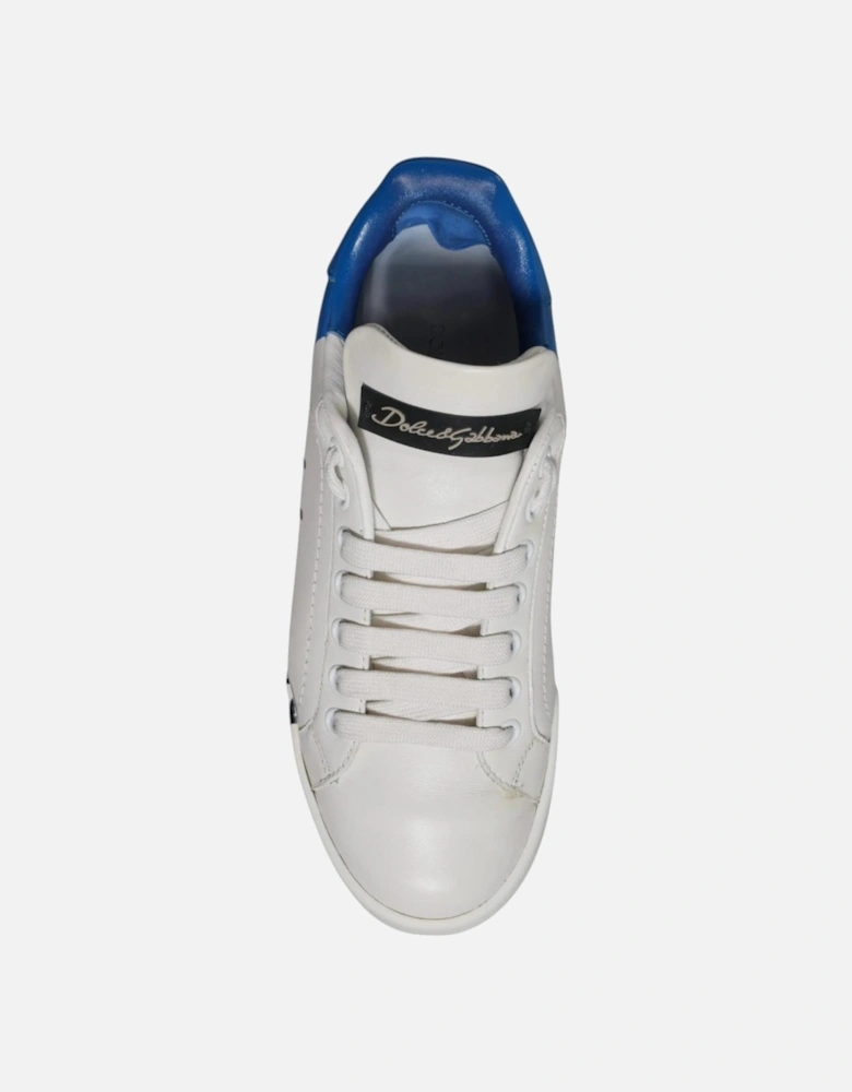 Calfskin Leather Lace-Up Casual Sneakers Women - Blue And White