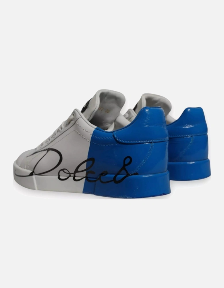 Calfskin Leather Lace-Up Casual Sneakers Women - Blue And White