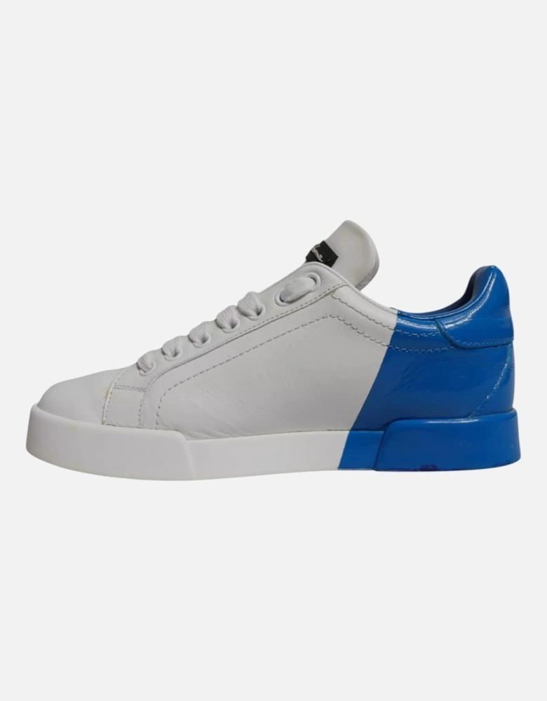 Calfskin Leather Lace-Up Casual Sneakers Women - Blue And White
