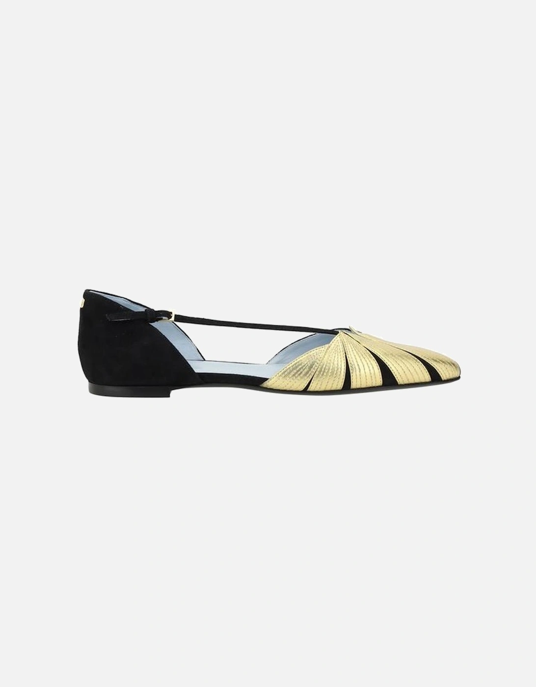 Suede Ballerinas with Leaf Detail and Buckle Strap Women - Black Flats, 5 of 4