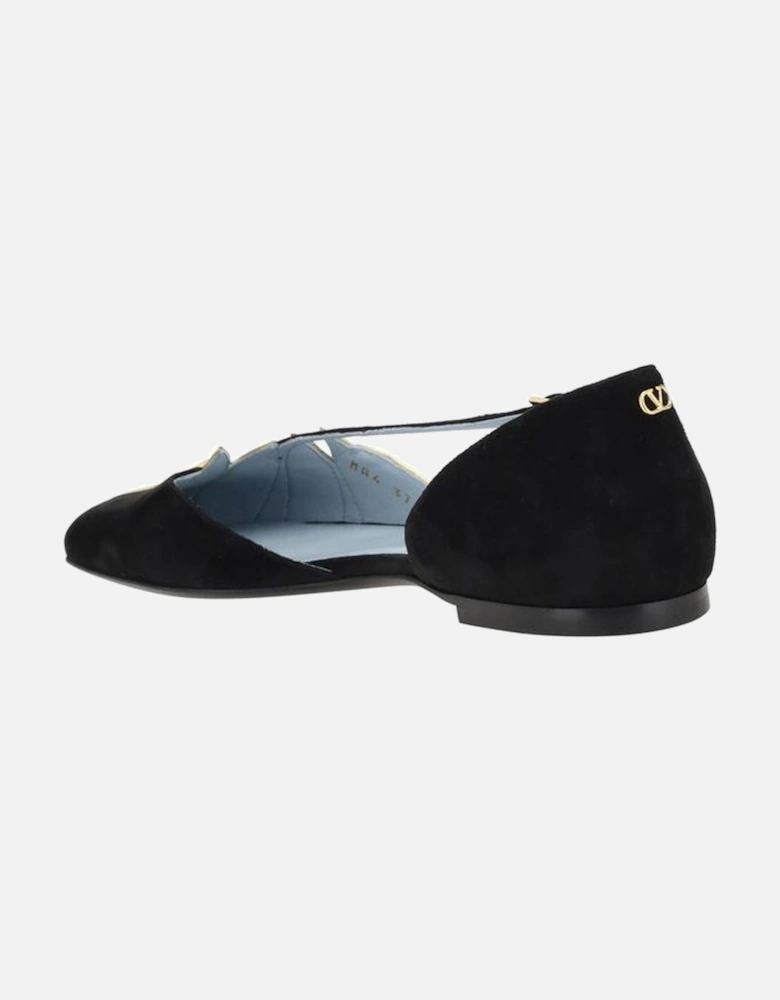 Suede Ballerinas with Leaf Detail and Buckle Strap Women - Black Flats