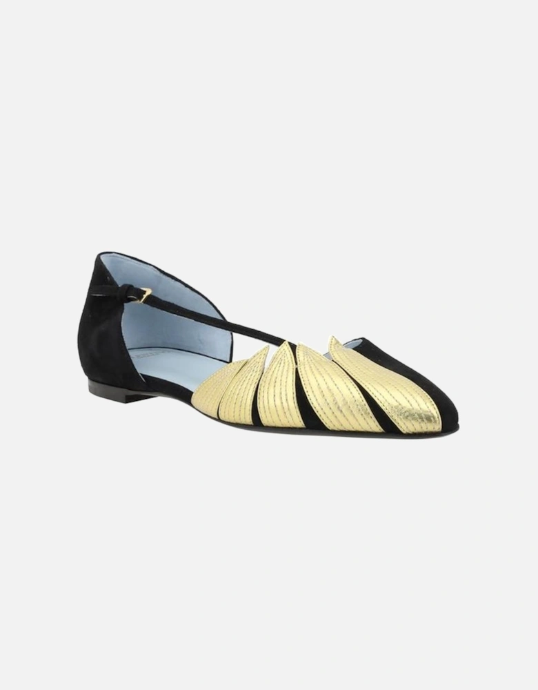 Suede Ballerinas with Leaf Detail and Buckle Strap Women - Black Flats