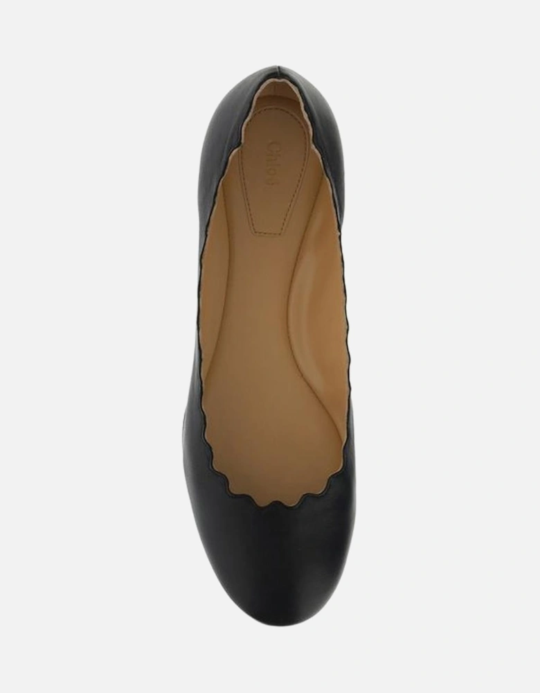 Calfskin Wavy Edge Ballerinas with Leather Heel Women - Black Flat