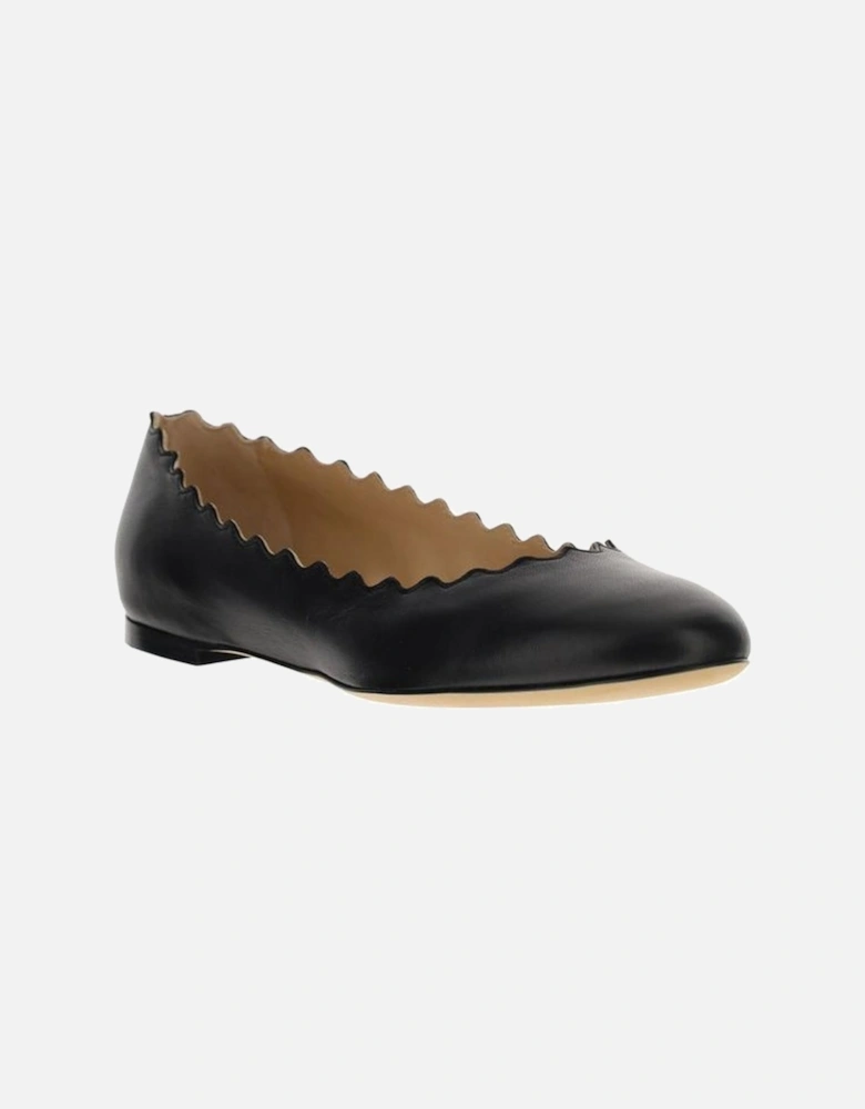 Calfskin Wavy Edge Ballerinas with Leather Heel Women - Black Flat