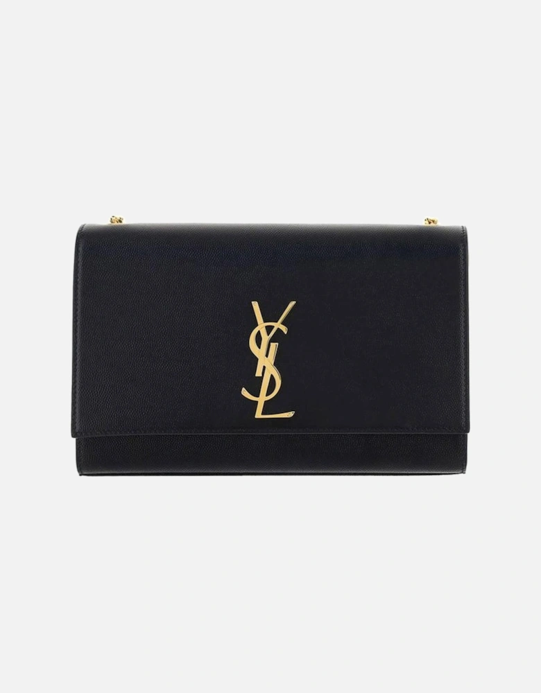Monogram Leather Shoulder Bag with Magnetic Flap Women - Black