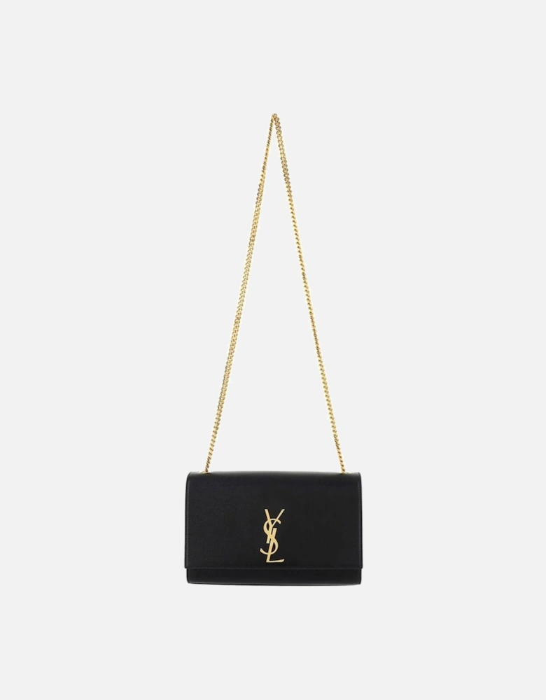 Monogram Leather Shoulder Bag with Magnetic Flap Women - Black