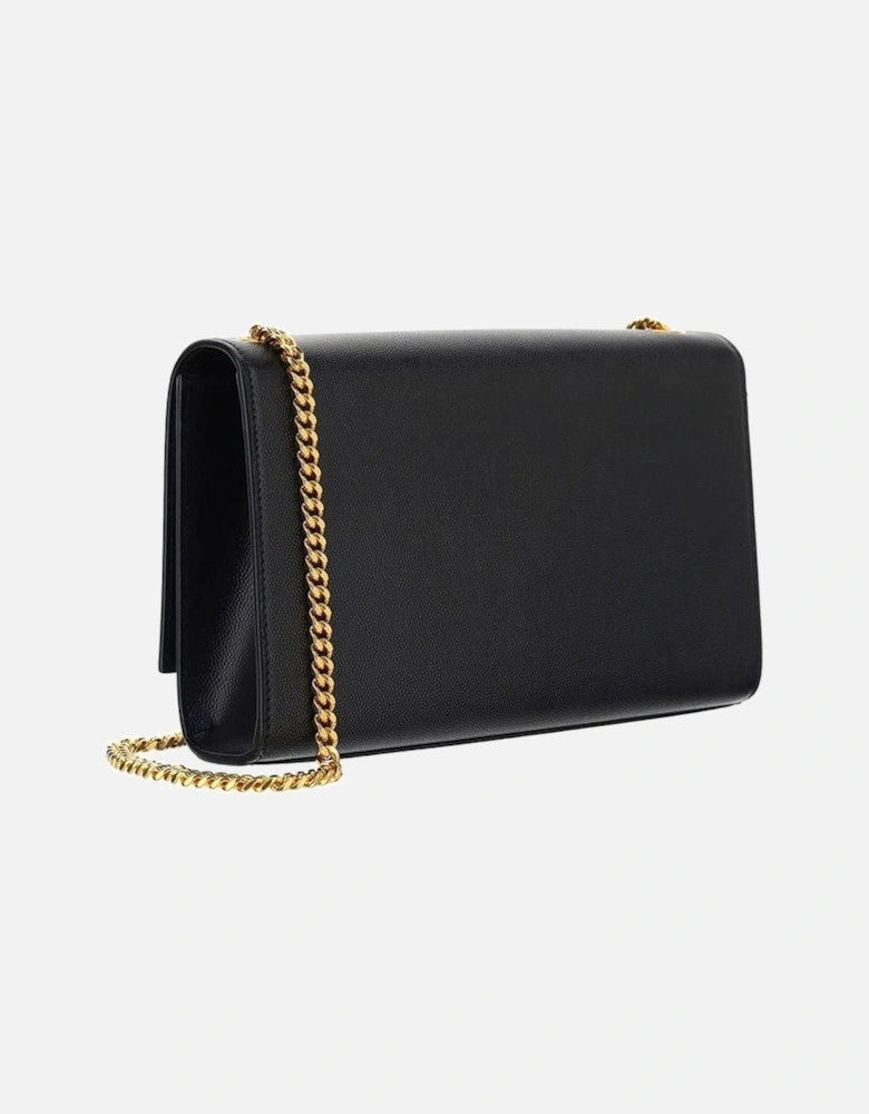 Monogram Leather Shoulder Bag with Magnetic Flap Women - Black